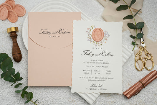 Elegant Floral Wedding Invitation with Pink Wax Seal