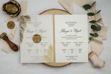 Tropical Vellum Wedding Invitation with Gold Palm & Seal