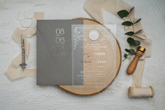 Elegant Acrylic Wedding Invitation with Monogram Seal