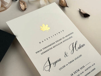 Elegant Black Envelope Wedding Invitation with Gold Maple Detail