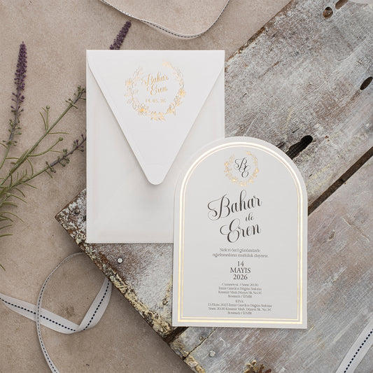 Arched Ivory Wedding Invitation with Gold Foil Details