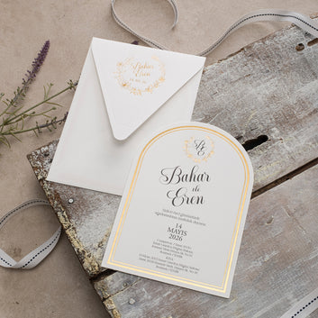Arched Ivory Wedding Invitation with Gold Foil Details