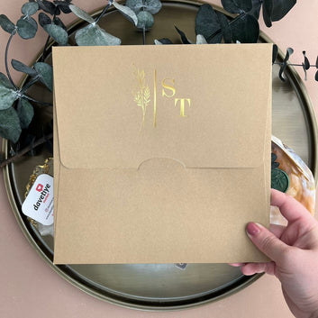 Minimalist Cream Wedding Invitation with Gold Foil & Kraft Envelope