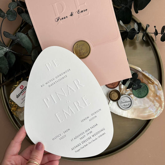 Luxury Teardrop Wedding Invitation with Blush Envelope & Seal
