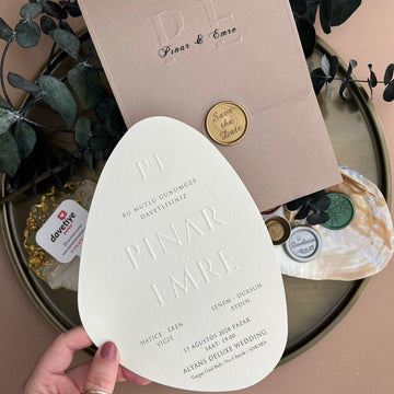Mocha Beige Teardrop Wedding Invitation with Gold Wax Seal