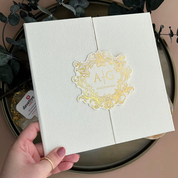 Ivory & Gold Luxury Wedding Invitation with Foil Crest