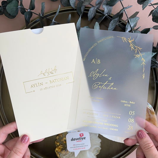 Luxury Transparent Acrylic Wedding Invitation – Gold Foil Detail