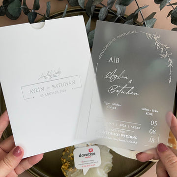 Modern Frosted Acrylic Wedding Invitation with Silver Foil & White Envelope