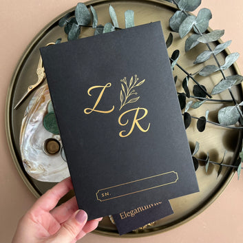 Black Box Wedding Invitation with Gold Foil & Dried Flowers