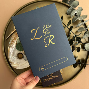 Navy Blue Box Acrylic Wedding Invitation with Gold Foil