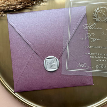 Elegant Transparent Acrylic Wedding Invitation with Purple Envelope