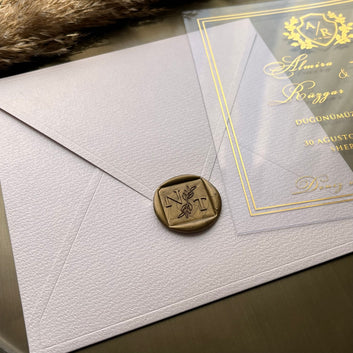Gold Lettering Acrylic Wedding Invitation with White Envelope and Wax Seal
