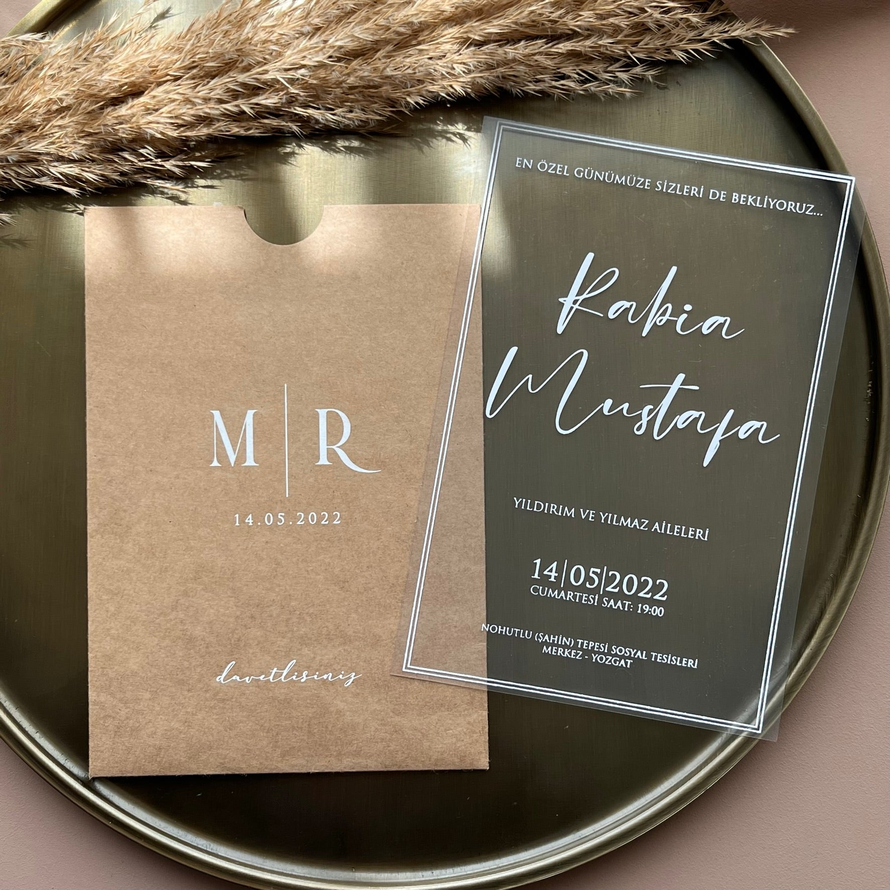 Minimalist Acrylic Wedding Invitation with Kraft Sleeve