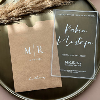 Minimalist Acrylic Wedding Invitation with Kraft Sleeve