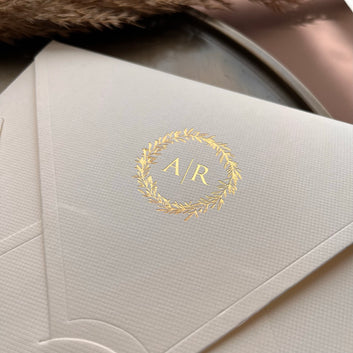 Square Ivory Wedding Invitation with Gold Foil Details