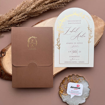 Arched Wedding Invitation with Gold Foil and Brown Envelope