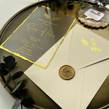 Luxury Transparent Wedding Invitation with Gold Foil & Monogram Seal