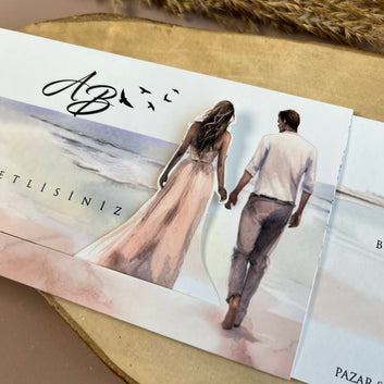 Personalized Beach Wedding Invitation – Couple Walking by the Shore