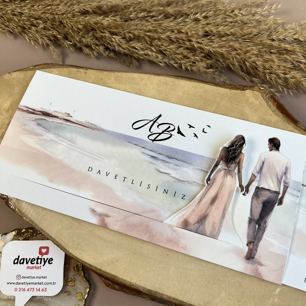 Personalized Beach Wedding Invitation – Couple Walking by the Shore