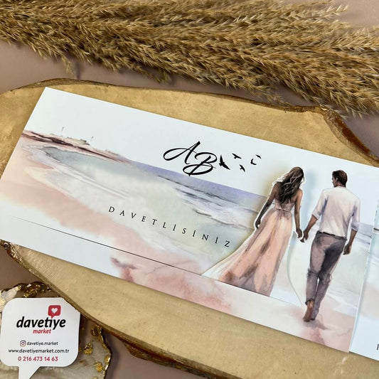 Personalized Beach Wedding Invitation – Couple Walking by the Shore