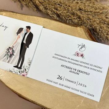Minimal Wedding Invitation with Couple Illustration & Soft Florals