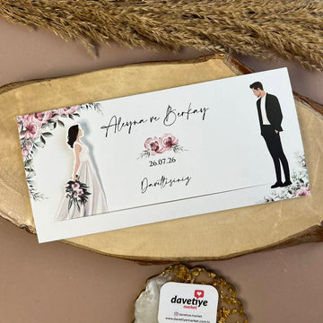 Minimal Wedding Invitation with Couple Illustration & Soft Florals