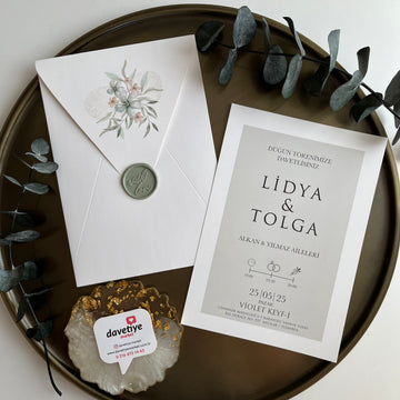 Minimalist Wedding Invitation with Botanical Envelope & Wax Seal