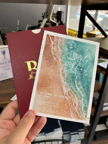 Beach Save the Date Wedding Invitation with Foil Sleeve