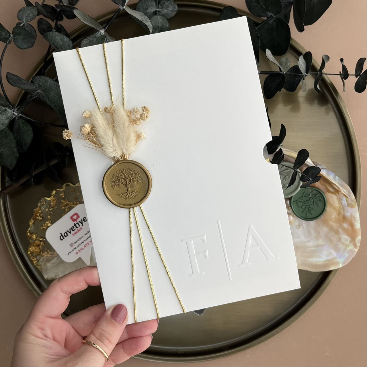 Modern Acrylic Wedding Invitation with White Embossed Cover & Tree Wax Seal