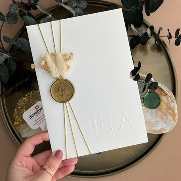 Modern Acrylic Wedding Invitation with White Embossed Cover & Tree Wax Seal