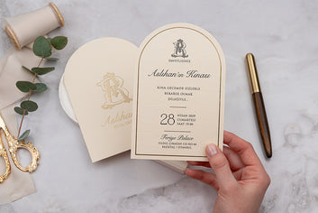 Cream & Gold Foil Henna Night Invitation – Elegant Arch Shape