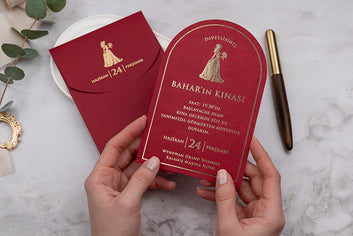 Red & Gold Foil Henna Night Invitation – Elegant Arch Shape