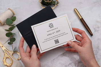 Mini Black & White RSVP Card with Gold Border – Wedding Response Card