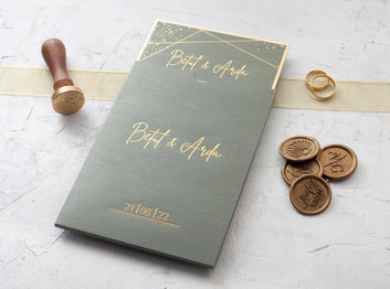 Luxury Olive Green Wedding Invitation with Gold Foil Edges