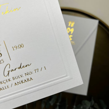 Arched White Wedding Invitation with Gold Foil & Wax Seal