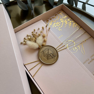 Luxury Pink Boxed Wedding Invitation with Gold Foil & Wax Seal