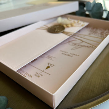 Luxury Pink Boxed Wedding Invitation with Gold Foil & Wax Seal
