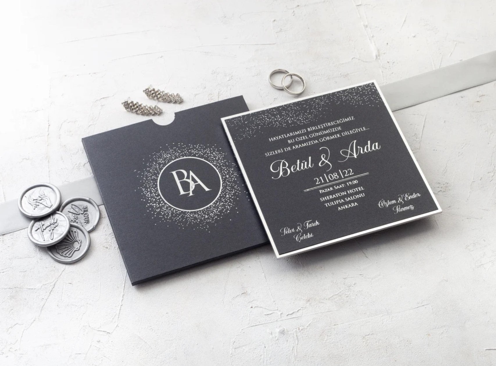 Elegant Black & Silver Wedding Invitation with Thick Cardstock