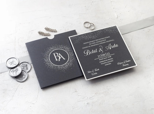 Elegant Black & Silver Wedding Invitation with Thick Cardstock