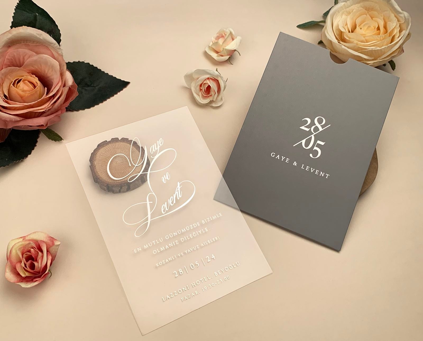 Gray Sleeve Clear Acrylic Wedding Invitation