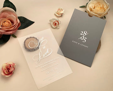 Gray Sleeve Clear Acrylic Wedding Invitation