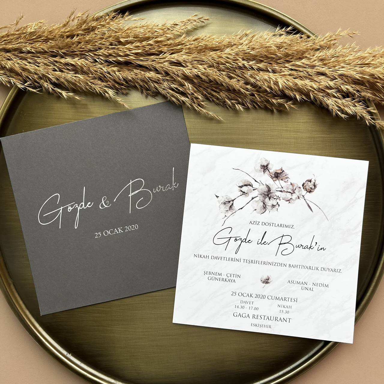 Modern Gray Envelope Wedding Invitation with Floral Detail