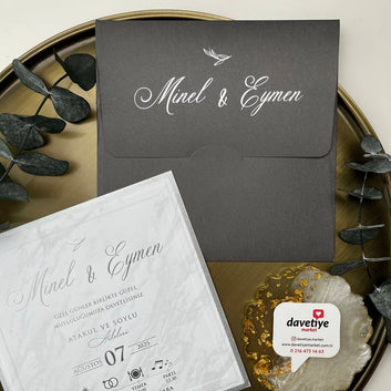Silver Foil Square Wedding Invitation with Marble Texture