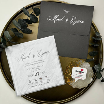 Silver Foil Square Wedding Invitation with Marble Texture