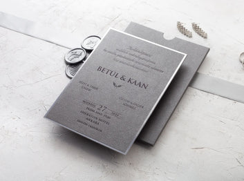 Minimalist Gray Wedding Invitation with Silver Foil Edge