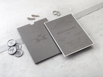 Minimalist Gray Wedding Invitation with Silver Foil Edge