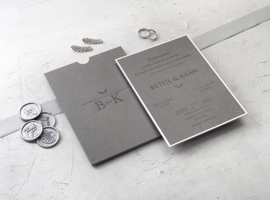 Minimalist Gray Wedding Invitation with Silver Foil Edge