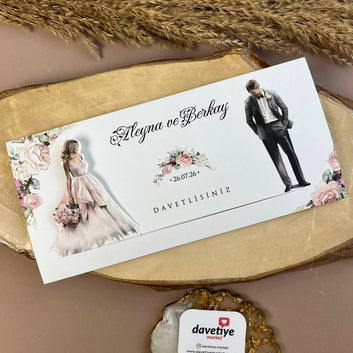 Elegant Bride & Groom Wedding Invitation with Pink Floral Detail