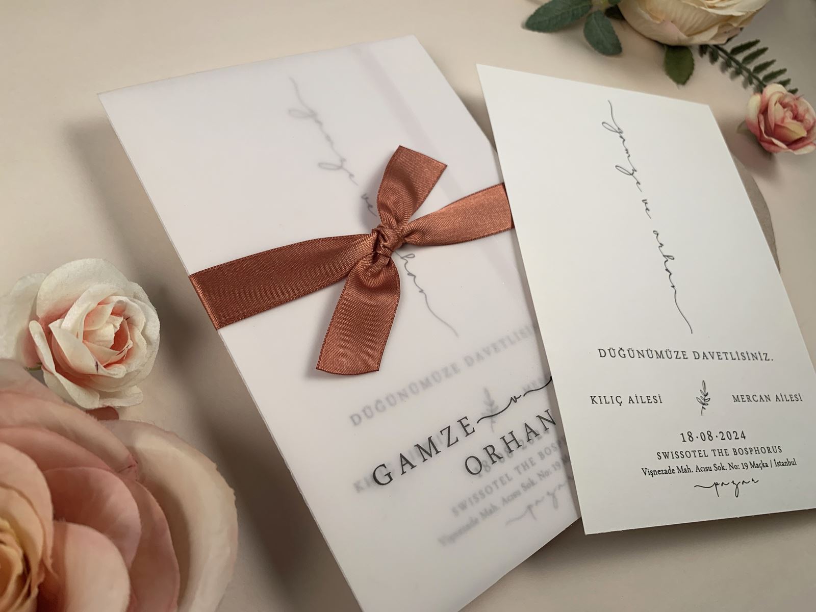 Minimal Wedding Invitation with Terracotta Ribbon
