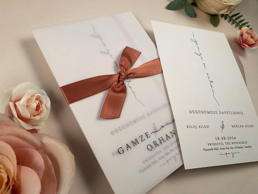 Minimal Wedding Invitation with Terracotta Ribbon